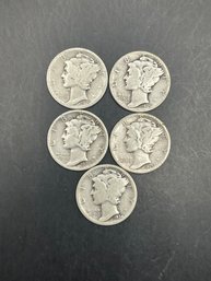 5 Mercury Dimes 1934, 1935, 1935-D, 1935-S, 1936