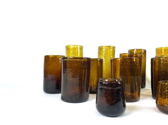 Primitive - Hand Blown Root Beer Color Bubble Glass Mixed Group