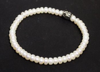 Genuine Bright White Cultured Pearl Bracelet Magnetic Clasp