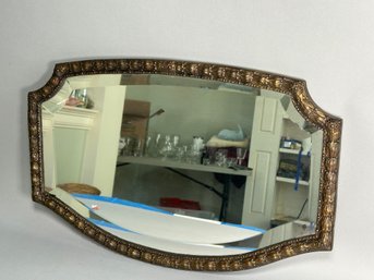 Vintage Curved Bronze Toned Beveled Mirror