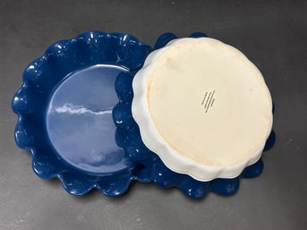 A Pair Of New/Unused Stoneware Pie Plates, Blue