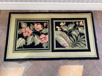 Beautiful Hooked Rug With Flowers And Plants. Measures 29 3/4' X 53'.