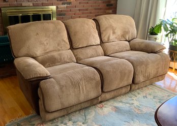 Nice Wide Tan & Brown Corduroy Couch