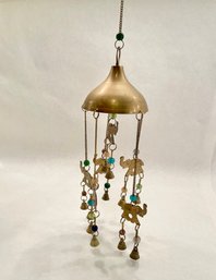 Brass Windchime With Elephant Details & Colored Bead Decorations