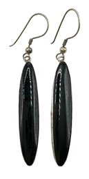 Vintage Sterling Silver Oval Onyx Stone Dangle Earrings