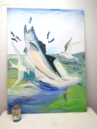 Giant Original Painting Fish Jumping In Ocean