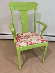 Vintage Wood Arm Chair Painted Lime Green With Pink And Floral Upholstery 21x17x38