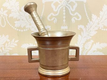 A Large 17th-19th Century Brass Apothecary Mortar And Pestle