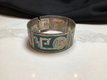 Substantial Sterling Silver With Turquoise Inlay Bracelet 39.12 G