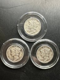 3 Mercury Dimes 1941, 1941-D, 1941-S