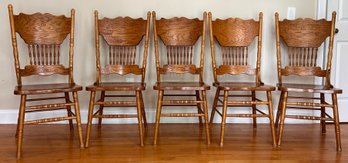 Set Of Five Vintage Oak Dinning Chairs With Detailed Carving