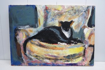 Impressionist Style Cat Oil Painting On Canvas - Signed E. Steffen