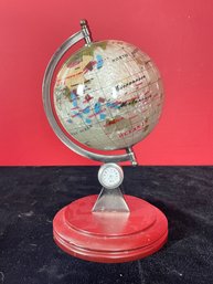 Rotational Mother Of Pearl Gemstone Desktop Globe W/ Clock