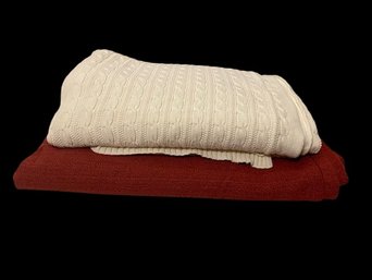 Ralph Lauren Cable Knit Blanket & Ralph Lauren Red Coverlet