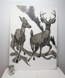 Giant Original Painting Pair Of Deer Buck