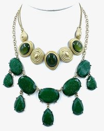 Duo Of Green & Goldtone Necklaces