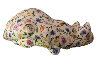 Curious Ceramic Cat With Floral Chintz Pattern