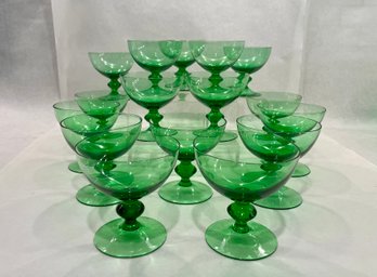 Sixteen Vintage Spring Green Footed Glasses