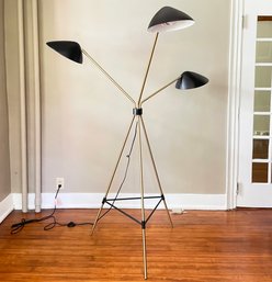 A Large Modern Three Arm Standing Lamp With Brass Stand By West Elm