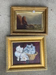 TWO OIL PAINTINGS IN GILTWOOD FRAMES