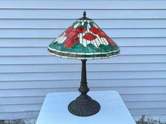 Tiffany Style Lamp With Leaded Glass Shade And Metal Base