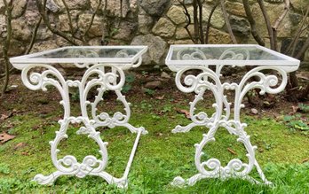 Vintage Pair Of Small Wrought Iron Accent Patio Tables