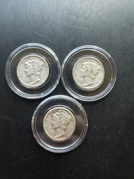 3 Mercury Dimes 1942, 1942-D, 1942-S