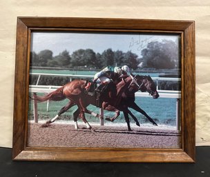 Framed Official Race Photo Of 2 Race Horses Neck -a - Neck To The Finish - Autographed- D Wayne Lukas  LP/WA-