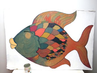 Giant Original Art Colorful Fish Painted In Cardboard