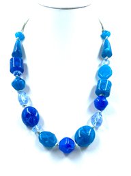 Multitone Blue Marbled Bead Necklace On Suede Rope