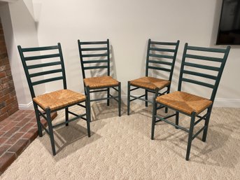 Set Of Vintage Rush Seat Ladder Back Chairs