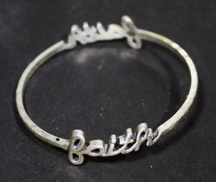 Silver Tone Signed 'faith' Bangle Bracelet