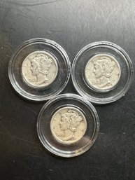 3 Mercury Dimes 1943, 1943-D, 1943-S