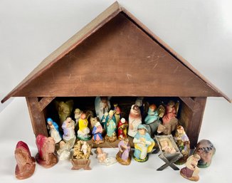 Vintage Nativity Creche And (30) Figurines