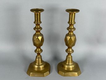Vintage 'The King Of Diamonds' Brass Candlesticks