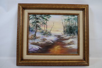 Signed And Framed Oil On Canvas First Snow By Bess Iassogna