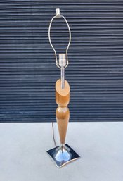 Mid Century Chrome And Wood Table Lamp