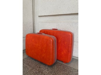 Vintage Pair Of Persimmon Hard-sided Samsonite Suitcases
