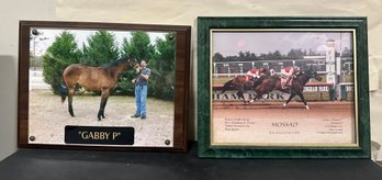 2 Photographs Of The Race Horses Gabby P - & Mossad From Rockingham Park - 2 With Wooden Frames     LP/WA-B