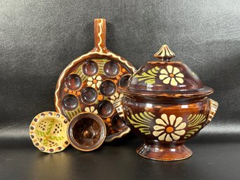 A Wonderful Collection Of Vintage Glazed Terracotta Pottery Made In France: Escargot Pan, Tureen & More