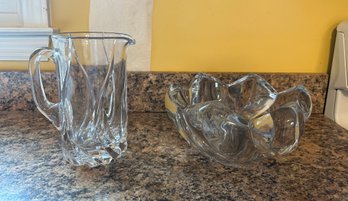 Czech Lead Crystal Bowl And Crystal Cut Glass Pitcher.