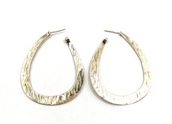 Vintage Sterling Silver Large Flat Hammered Hoop Earrings