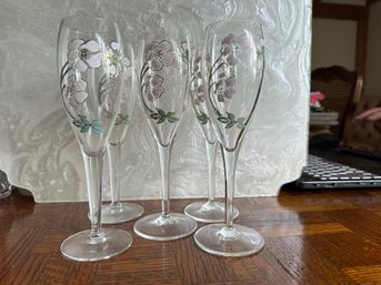 Set Of 5 Champagne Flutes With Painted Floral