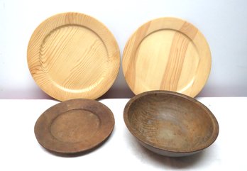 4 Piece Wooden Ware 2 Swedish Plates Bowl Dish