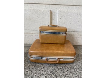 Vintage Pair Of Camel Hard-sided Samsonite Suitcases