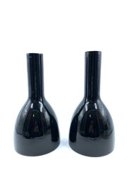 Pairing Of Unique Black & White Hand-blown Bottleform Art Glass Vessels