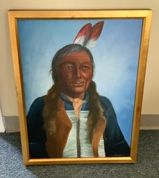 Vintage Framed Oil Painting ~Native American Indian Chief ~ Signed