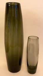 Mid Century Holmegaard Glass Vase, Signed & Numbered, Denmark & Larger Glass Vase From Italy