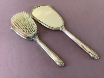Vintage Sterling Vanity Brush And Mirror