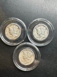 3 Mercury Dimes 1945, 1945-D, 1945-S